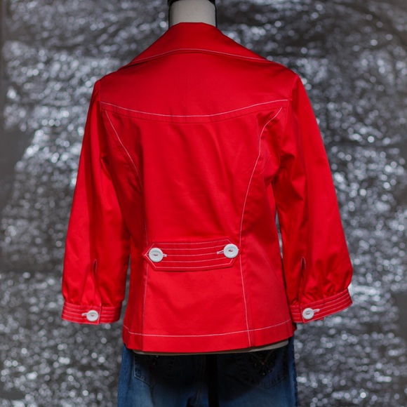 Red tailored fit feminine 3/4 sleeve jacket stitching & wide lapel Abbie Mags S - Picture 6 of 8